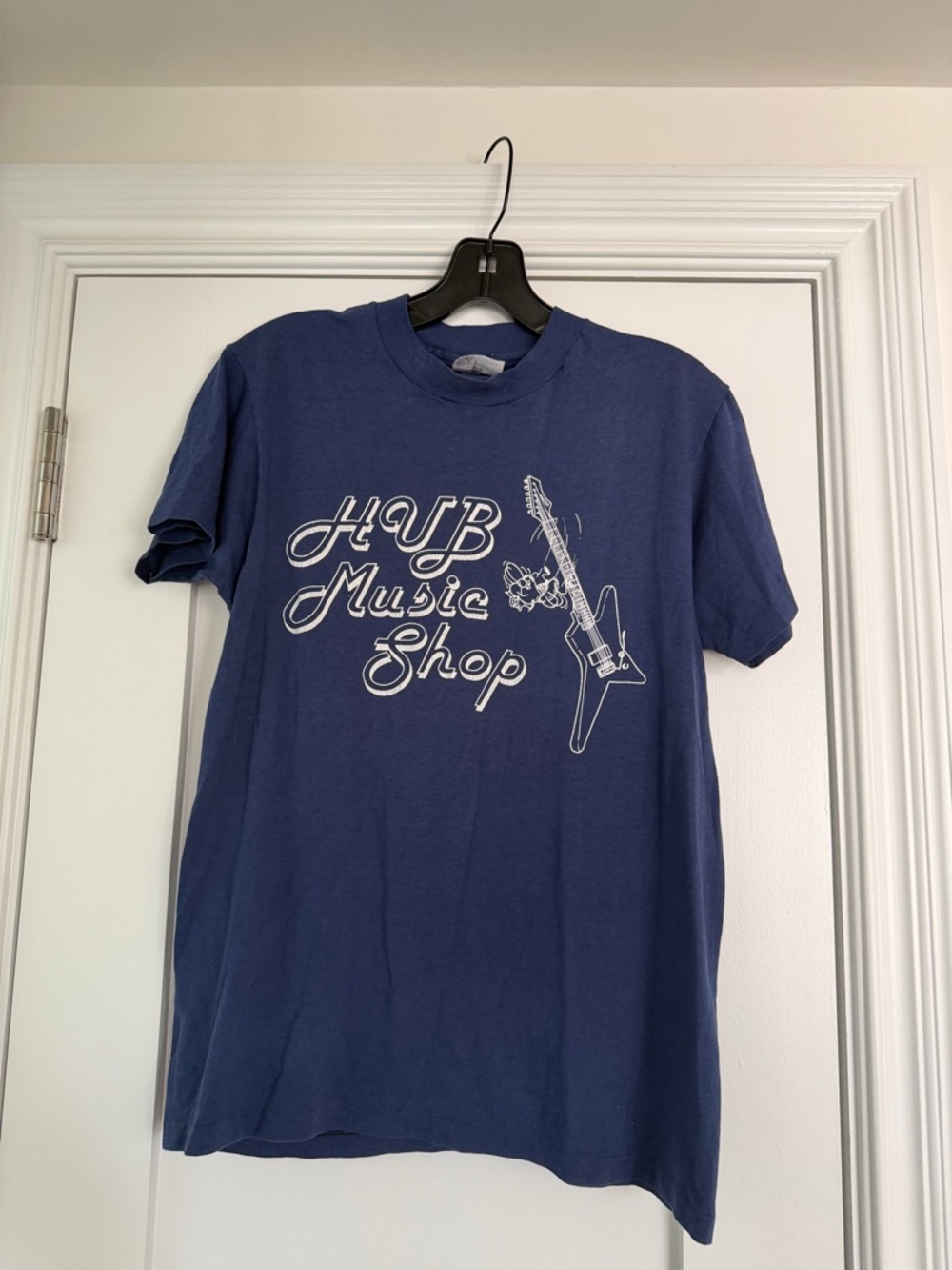 Hanes Navy T-Shirt with White Guitar Graphic
